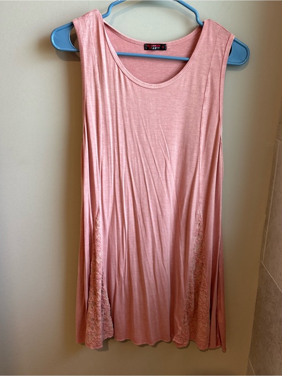 T Party Fashion Tops - T Party Soft Pink Sleeveless Swing Tank with Lace Panels